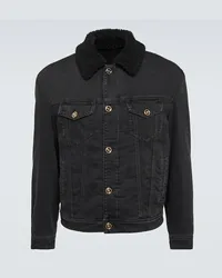 Versace Jeansjacke mit Faux Shearling Schwarz