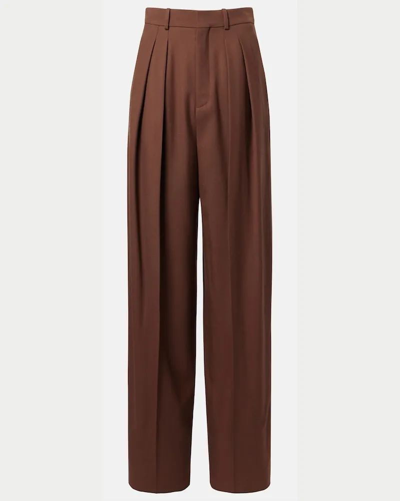 Saint Laurent Weite Hose aus Woll-Gabardine Braun