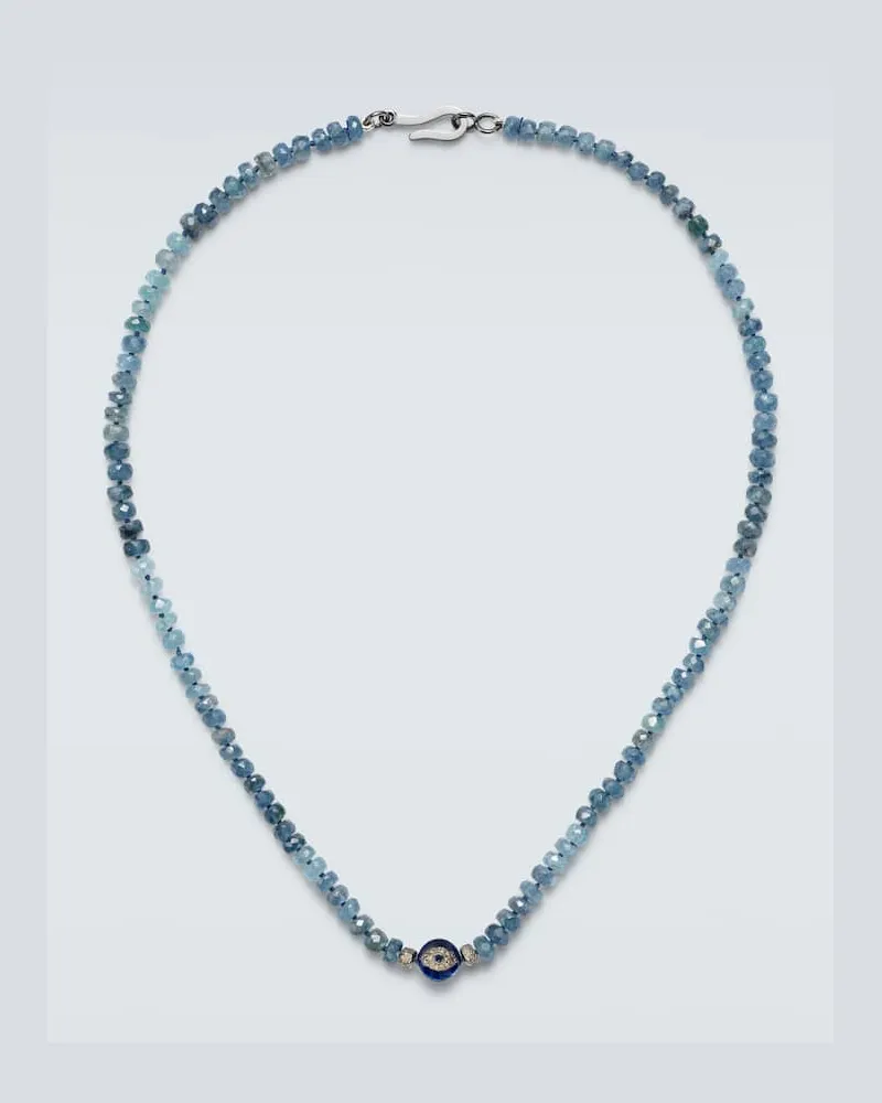 Ileana Makri Halskette aus Aquamarin mit Sterlingsilber, 9kt Weißgold (375/1000), Diamanten und Saphiren Multicolor