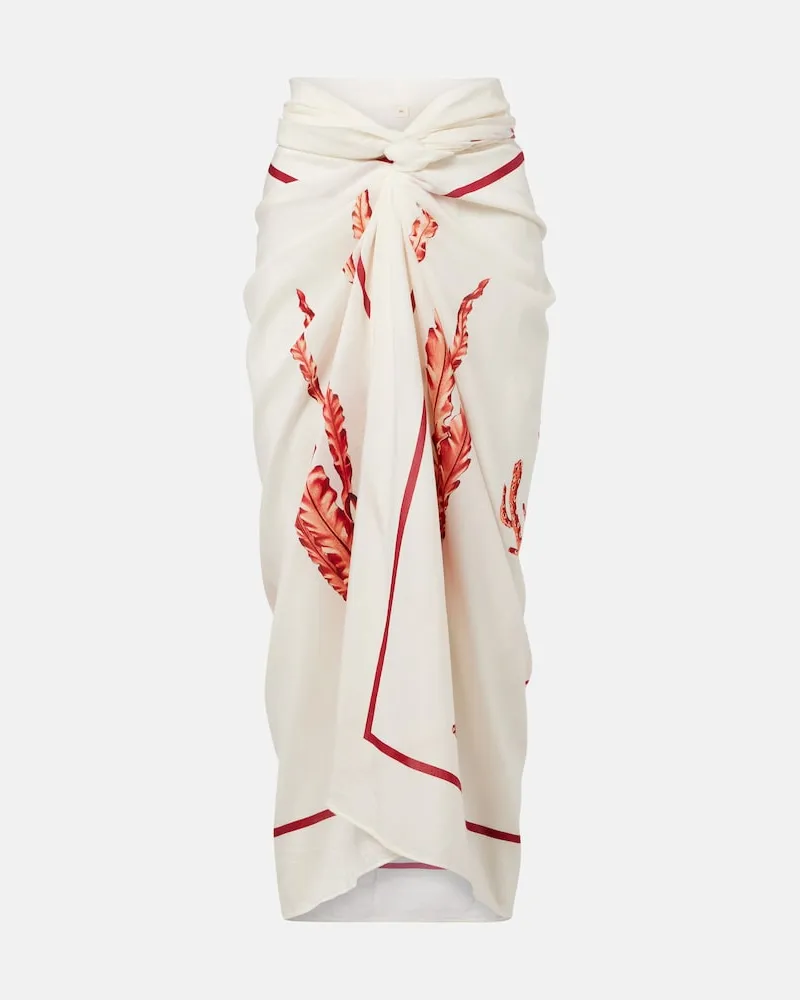 AGUA BENDITA Bedruckter Pareo Lavanda aus Baumwolle und Seide Weiß