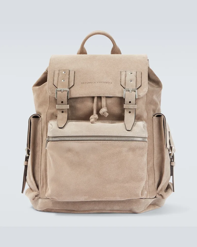 Brunello Cucinelli Rucksack aus Veloursleder Beige