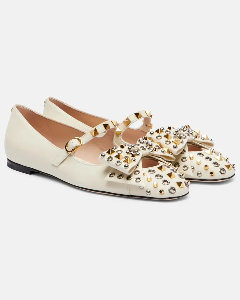 Valentino Garavani Verzierte Ballerinas Bowow aus Leder Weiß