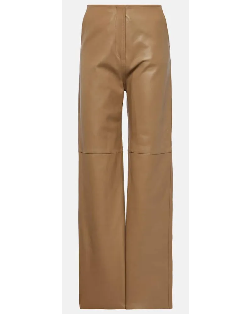 Totême Gerade High-Rise-Hose aus Leder Beige