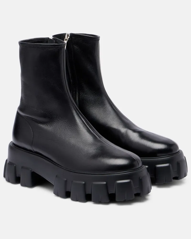 Prada Ankle Boots Monolith aus Leder Schwarz