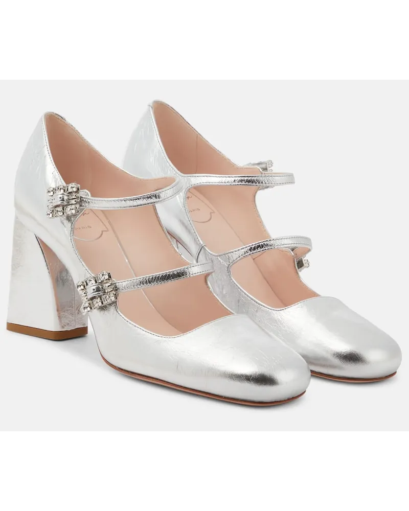Roger Vivier Pumps Babies Mini Très Vivier aus Metallic-Leder Silber