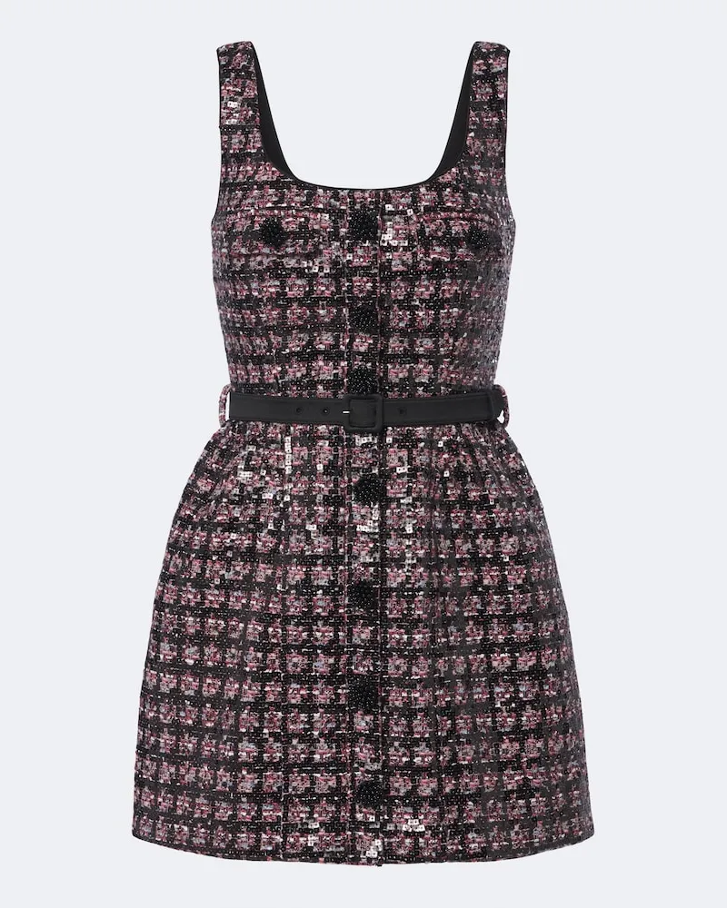 Self-Portrait Verziertes Minikleid aus Tweed Burgunderrot