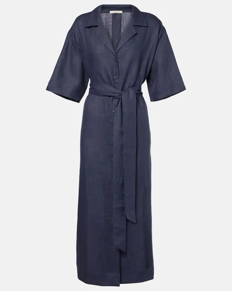 ASCENO Midikleid Larnaca aus Leinen Blau