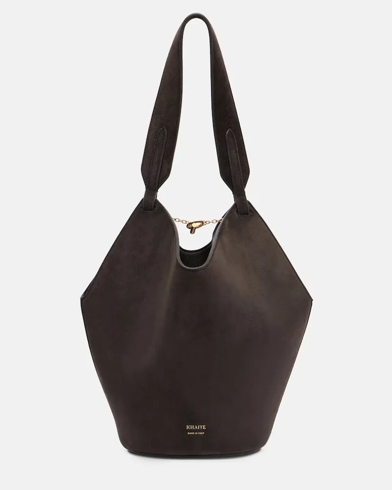 KHAITE Tote Bag Lotus Mini aus Veloursleder Braun