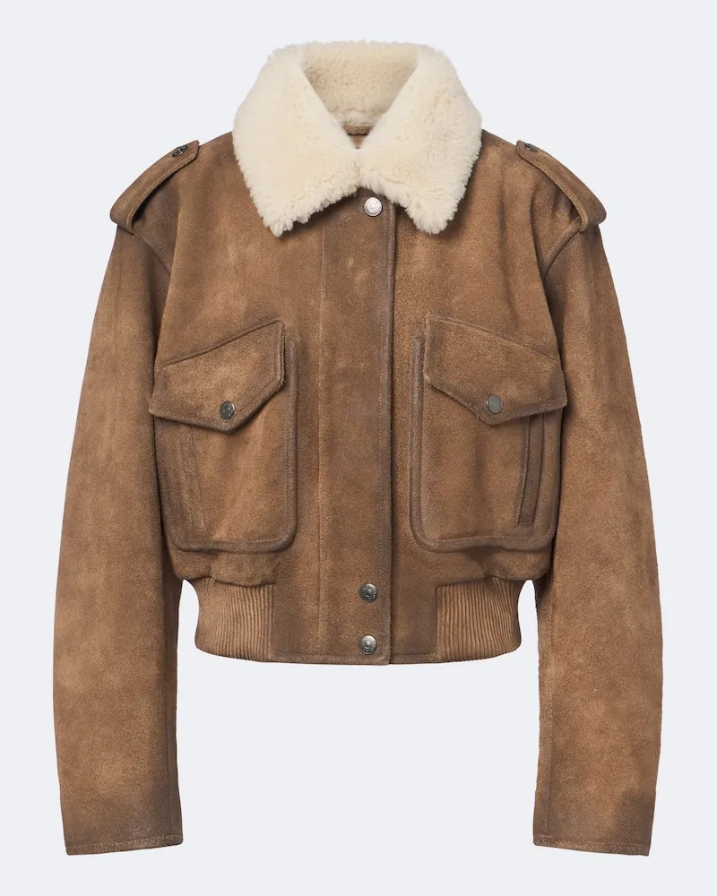 Acne Studios Blouson aus Veloursleder mit Shearling Braun