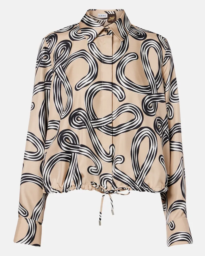 Loewe Paula's Ibiza Hemd Anagram aus Seiden-Twill Beige