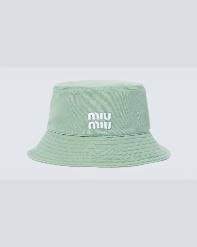 Miu Miu Bestickter Hut aus Denim Grün