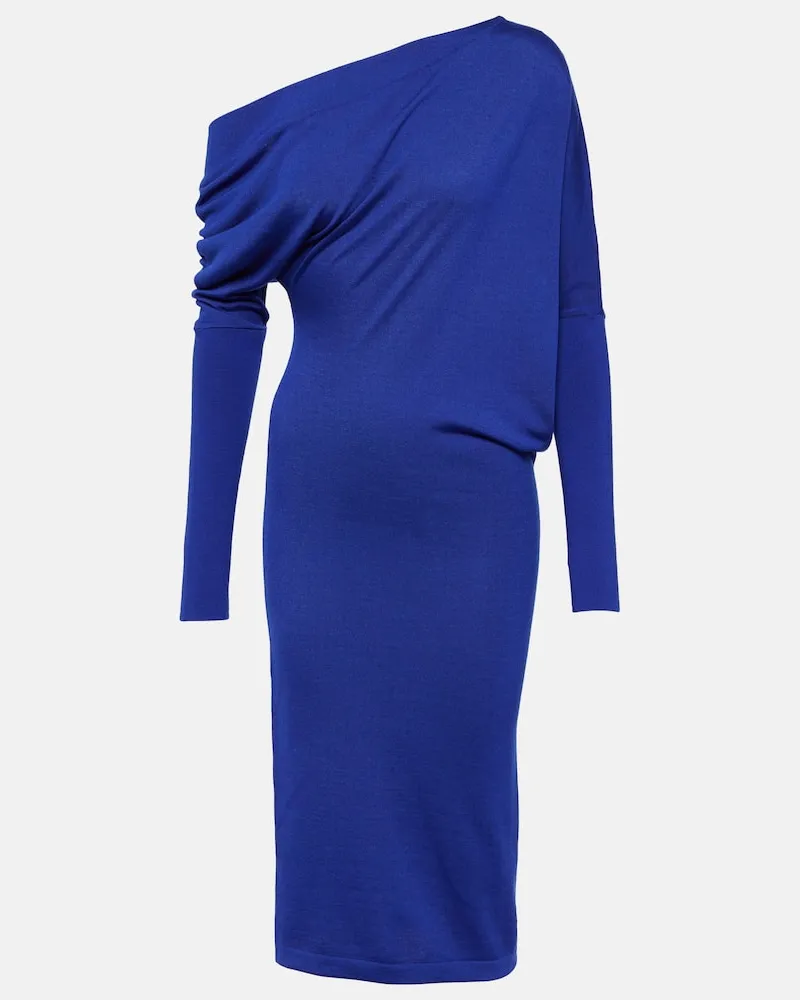 Tom Ford Off-Shoulder-Kleid aus Kaschmir und Seide Blau
