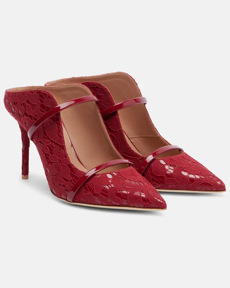 Malone Souliers Mules Maureen 85 aus Spitze mit Leder Rot
