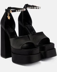 Versace Plateausandalen Medusa Aevitas aus Satin Schwarz