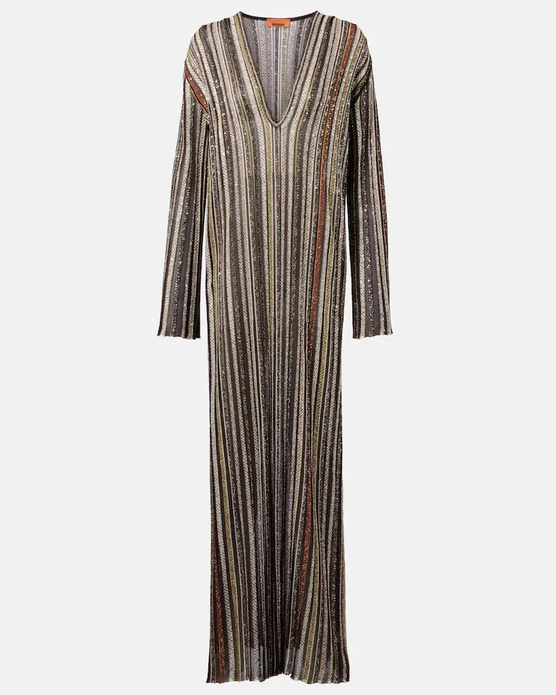 Missoni Maxikleid aus Häkelstrick mit Pailletten Multicolor