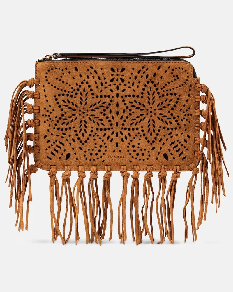 Isabel Marant Clutch aus Veloursleder Braun