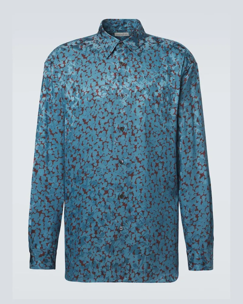 Dries van Noten Bedrucktes Hemd aus Satin Blau