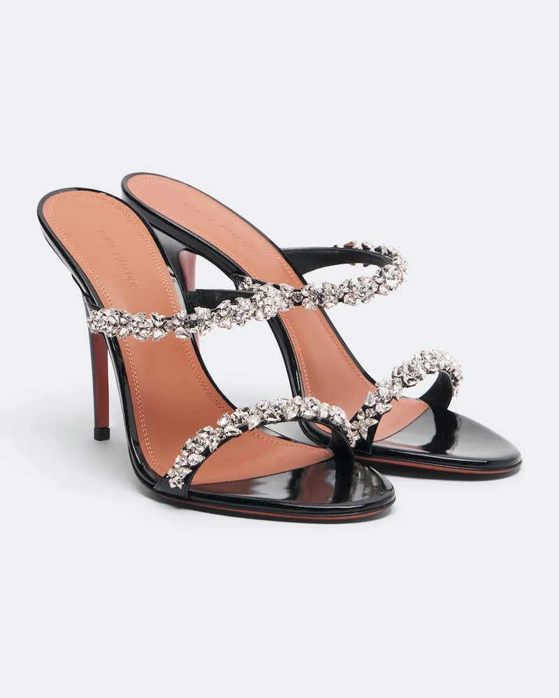 Amina Muaddi Sandalen Elizabeth aus Leder mit Kristallen Schwarz