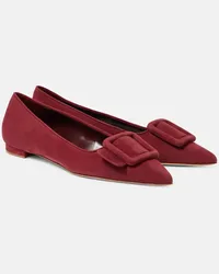 Manolo Blahnik Ballerinas Maysalepumpflat aus Veloursleder Rot