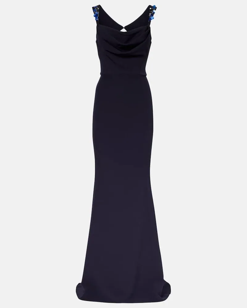 Safiyaa Verzierte Robe Melina aus Crêpe Schwarz