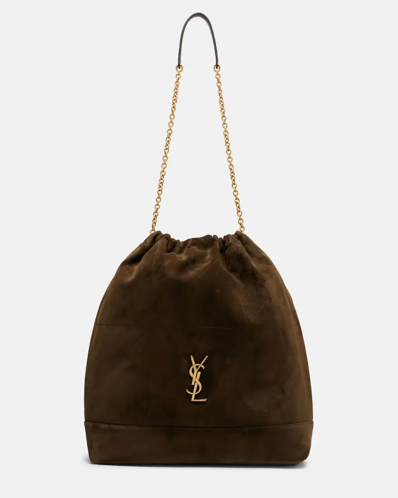 Saint Laurent Schultertasche Jamie Large aus Veloursleder Grün