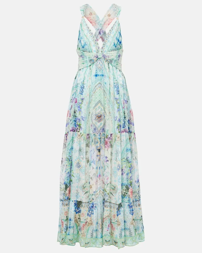Camilla Maxikleid aus Seide mit Kristallen Multicolor