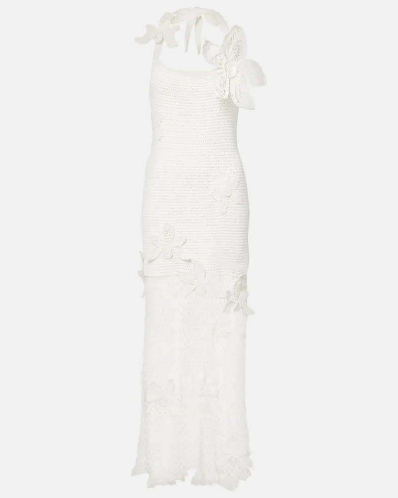 Oscar de la Renta Maxikleid aus Häkelstrick Weiß