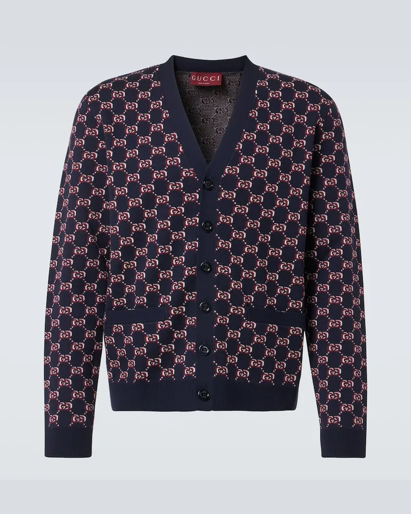 Gucci Cardigan GG Shadow aus Woll-Jacquard Blau