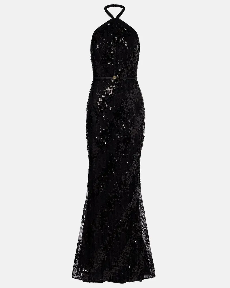 Elie Saab Bestickte Robe aus einem Seidengemisch Schwarz