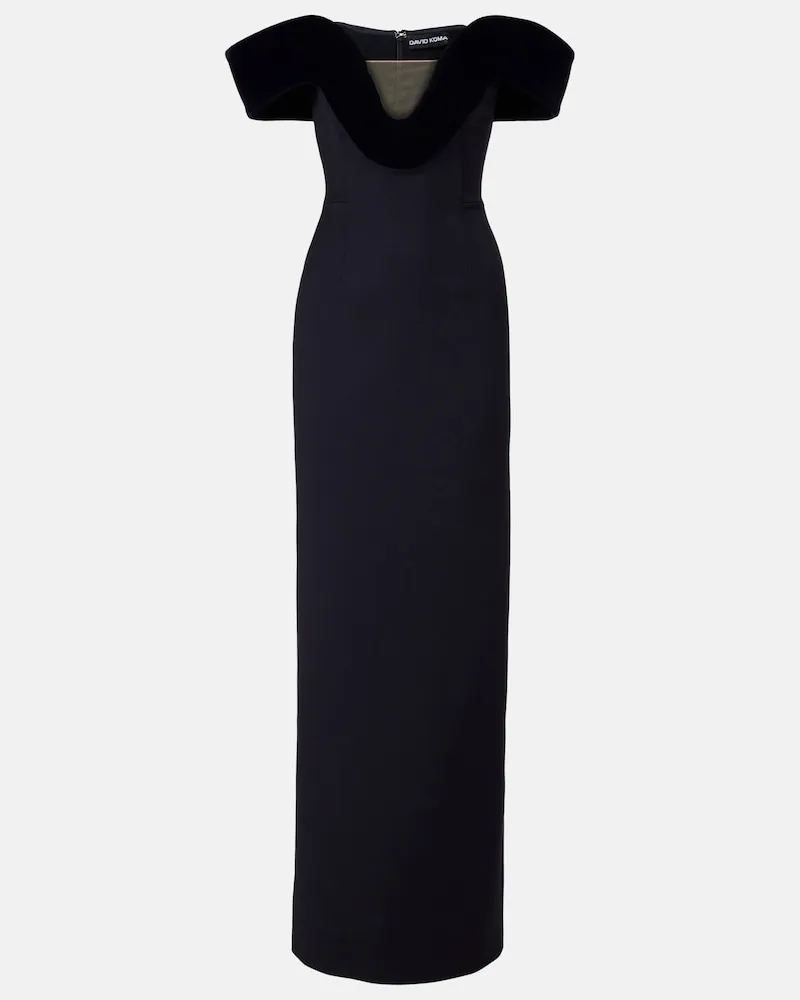 David Koma Off-Shoulder-Robe aus einem Wollgemisch Blau