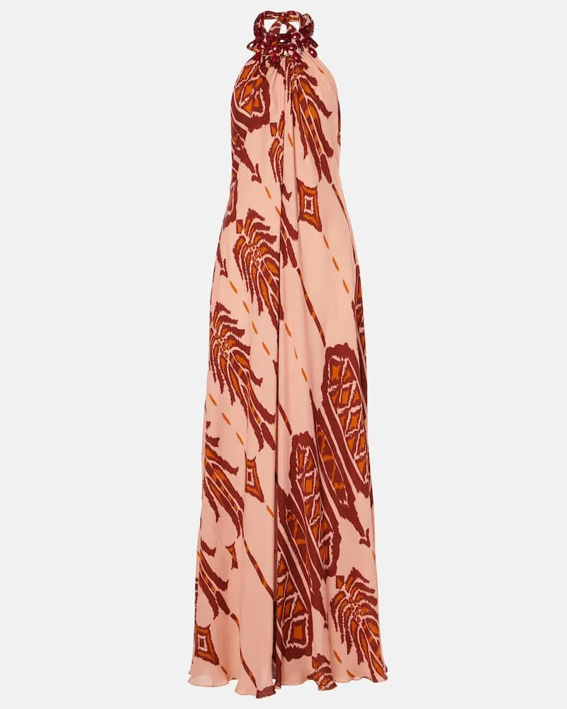 Johanna Ortiz Bedruckte Robe aus Seide Burgunderrot