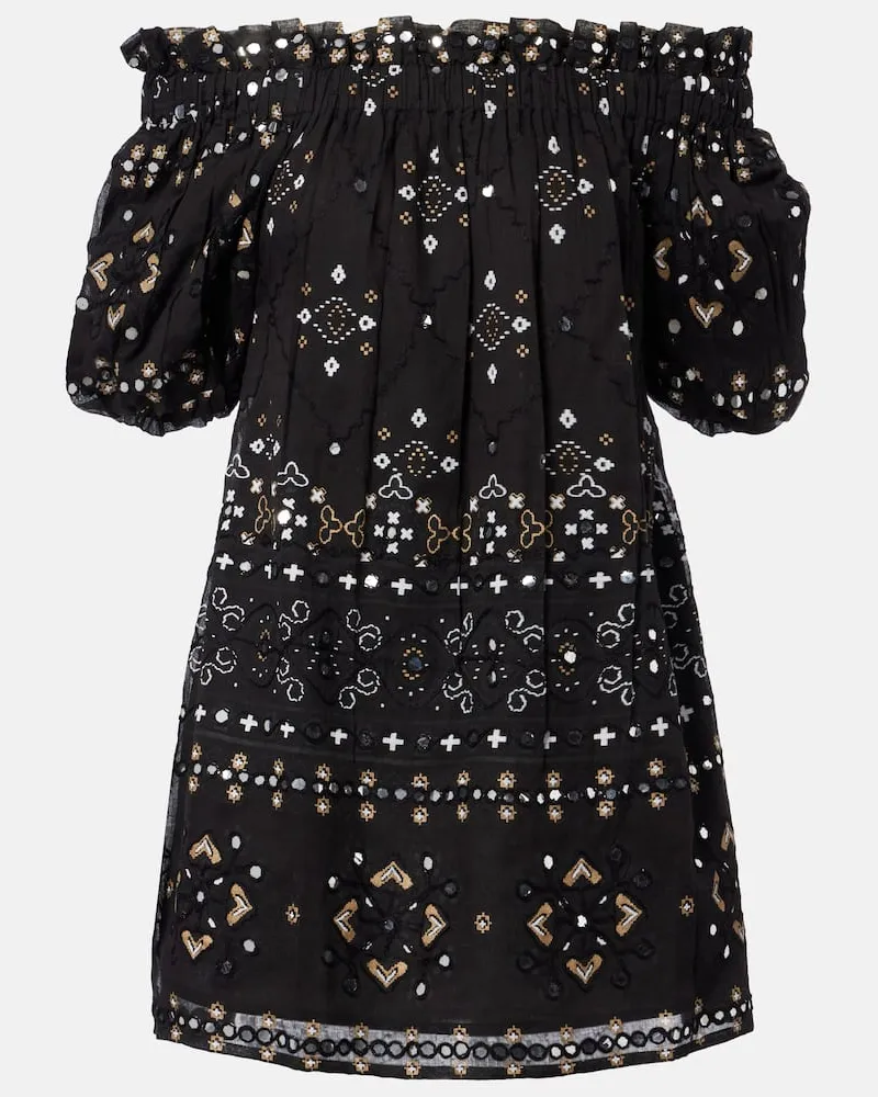 Juliet Dunn Verziertes Minikleid aus Baumwollpopeline Schwarz
