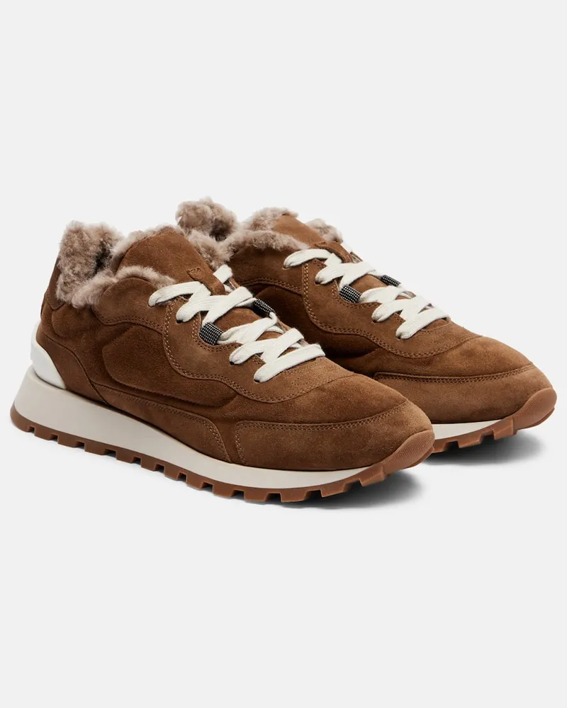 Brunello Cucinelli Sneakers Runner Monili aus Veloursleder Beige