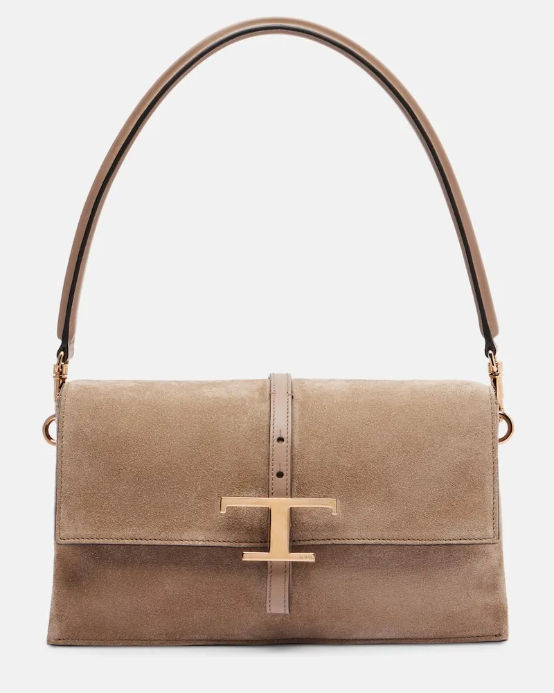 TOD'S Schultertasche T Timeless Mini aus Veloursleder Braun