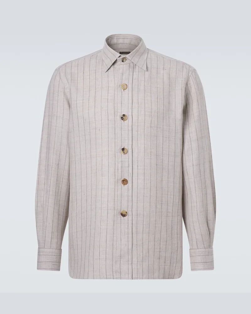 Rubinacci Hemd aus Leinen und Wolle Beige