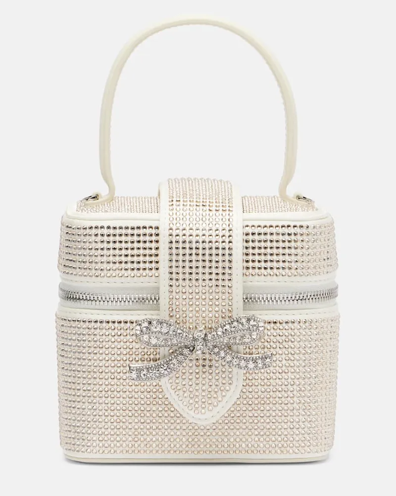 Self-Portrait Schultertasche aus Satin mit Kristallen Beige
