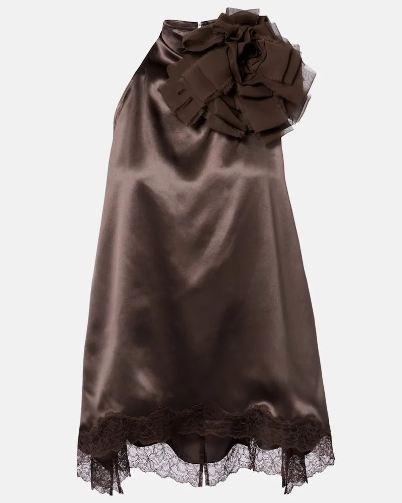 Magda Butrym Top aus Seidensatin mit Spitze Braun