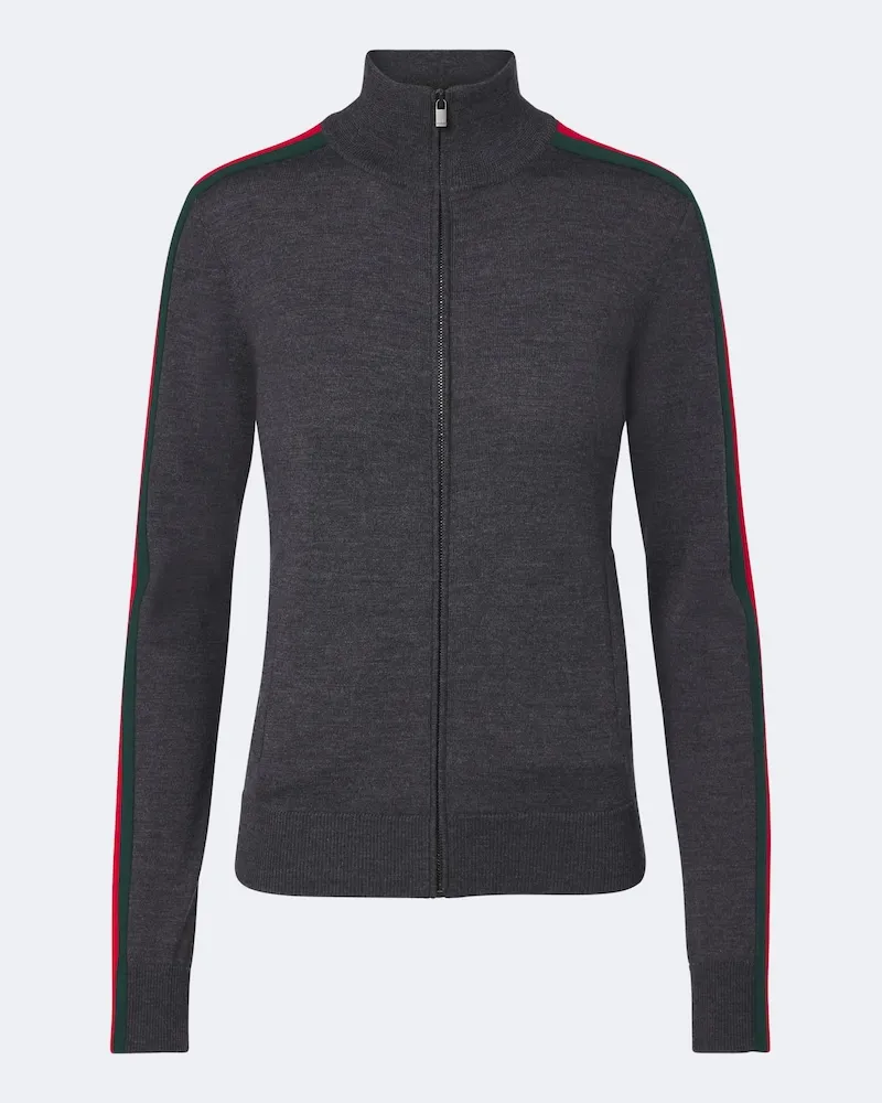 Gucci Cardigan Web Stripe aus Wolle Grau