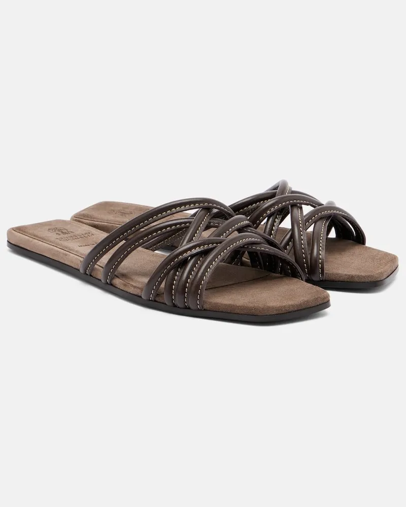 Brunello Cucinelli Pantoletten aus Leder Braun