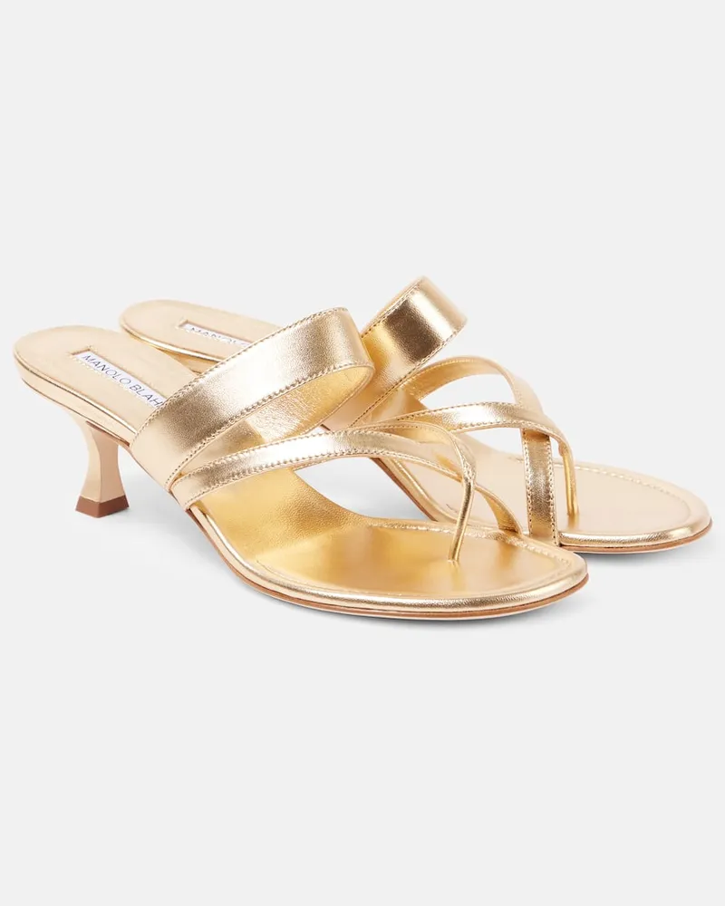 Manolo Blahnik Sandalen Susa 50 aus Metallic-Leder Gold