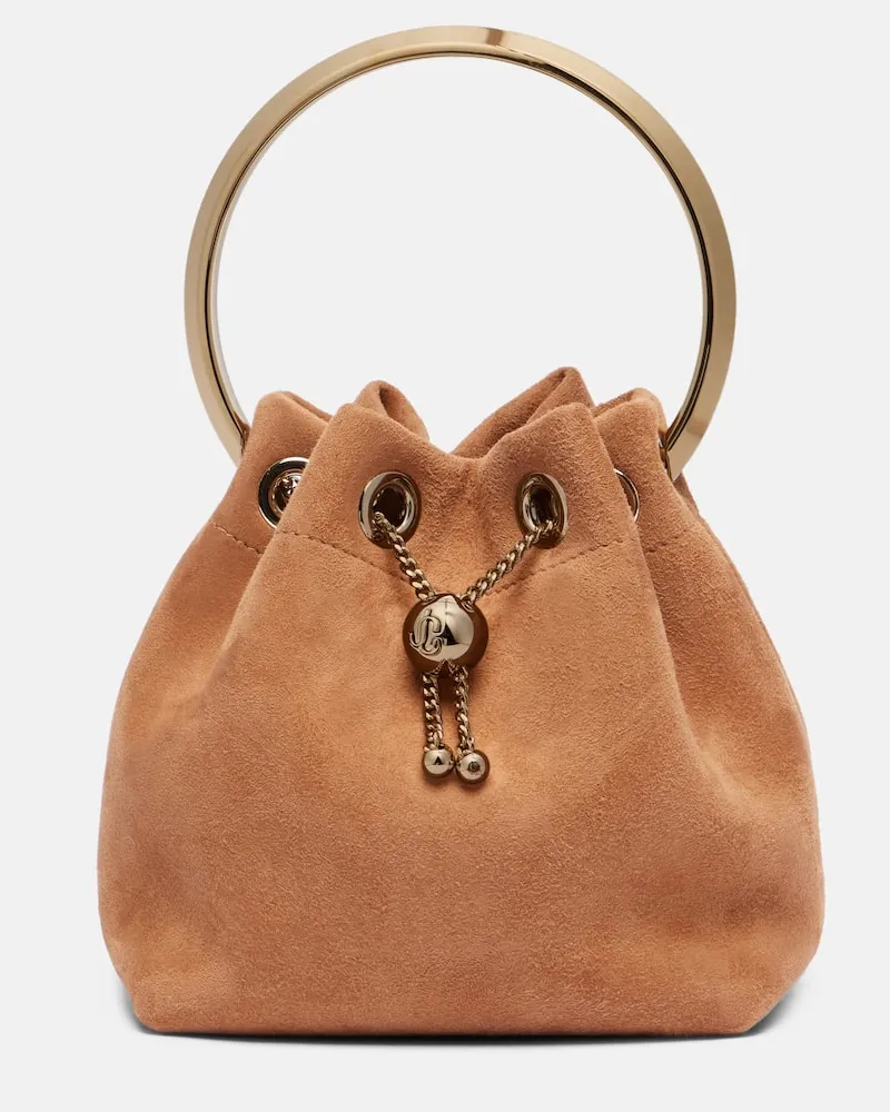 Jimmy Choo Bucket Bag Bon Bon Small aus Veloursleder Braun