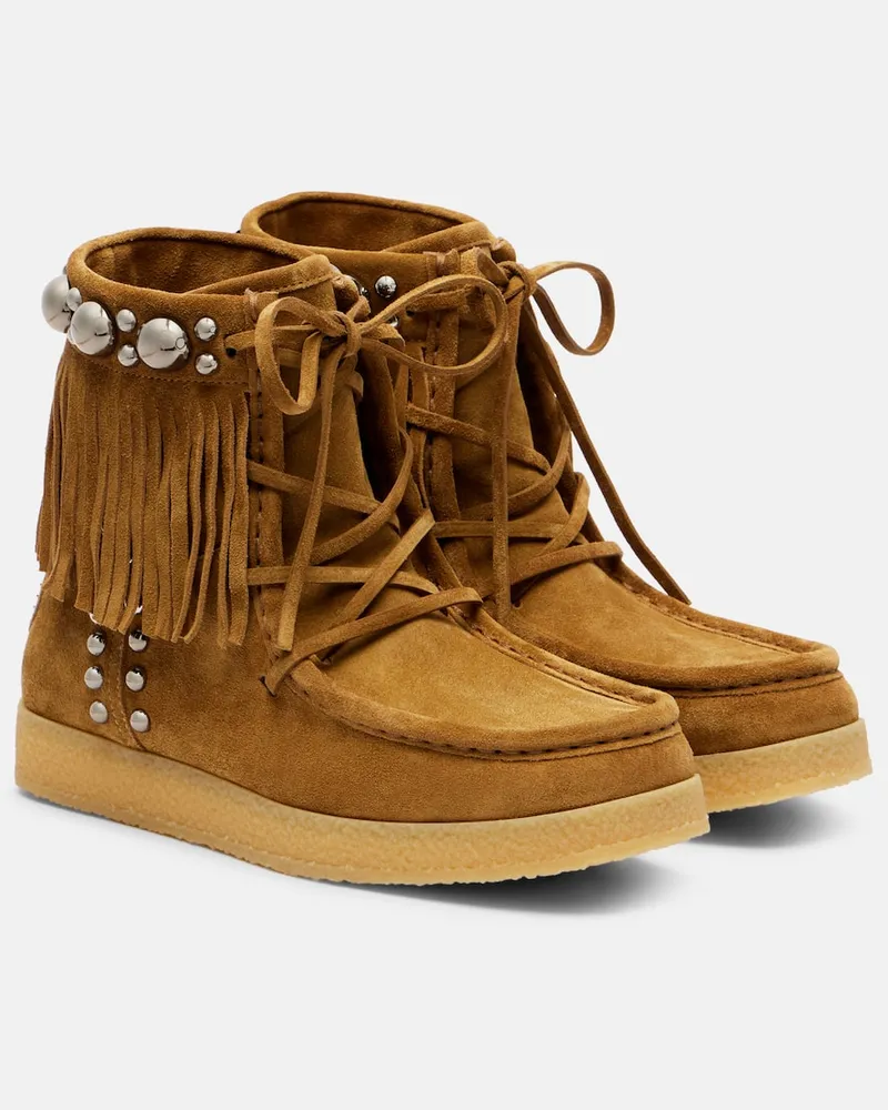 Valentino Garavani Verzierte Ankle Boots Nellcôte aus Veloursleder Beige