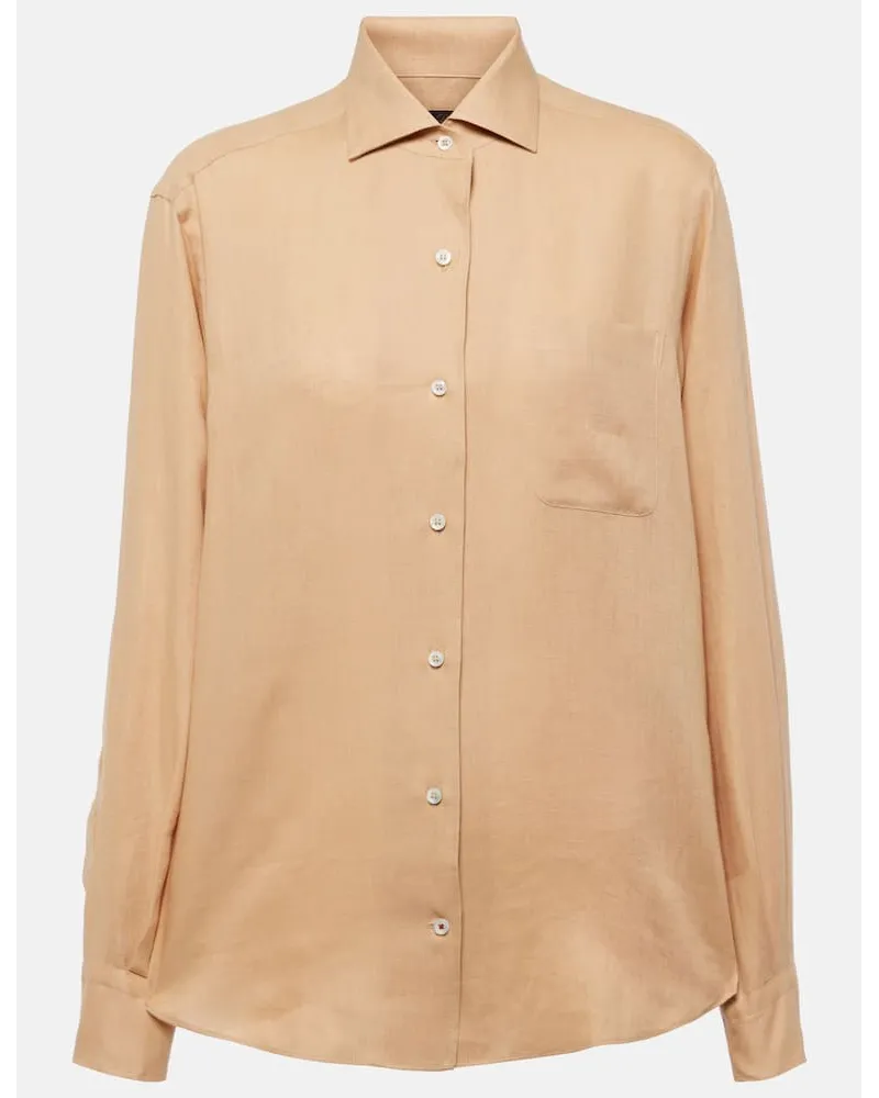 Loro Piana Hemd Neo André aus Leinen Braun