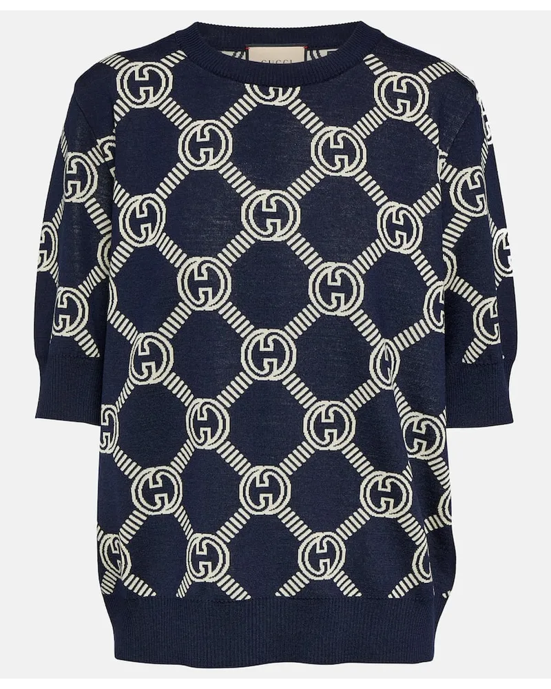 Gucci Top GG aus Jacquard-Strick Blau