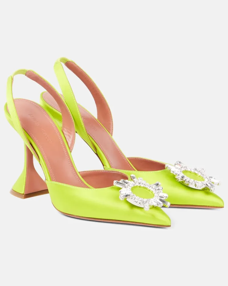 Amina Muaddi Verzierte Slingback-Pumps Begum 95 aus Satin Grün