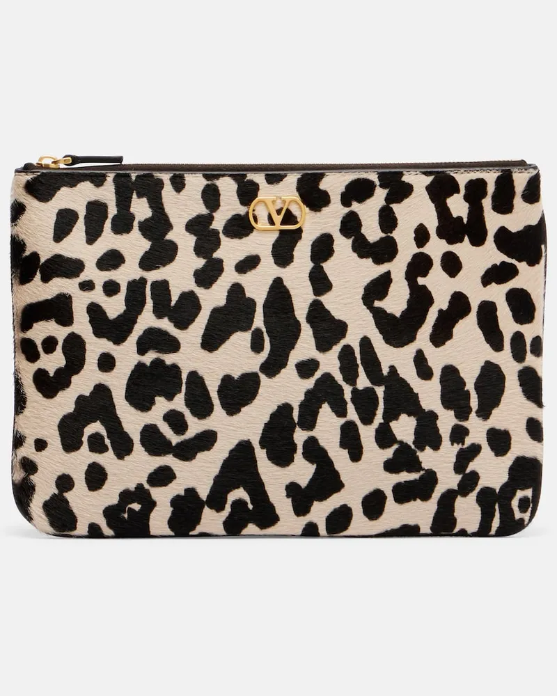 Valentino Garavani Etui VLogo aus Kalbshaar Beige