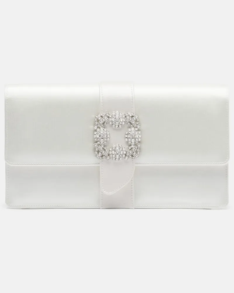 Manolo Blahnik Clutch Capri aus Satin mit Kristallen Weiß