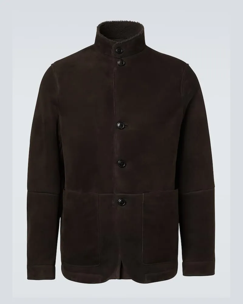 Ermenegildo Zegna Jacke Il Conte aus Veloursleder mit Shearling Braun