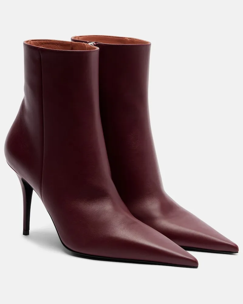 Amina Muaddi Ankle Boots Barbara 90 aus Leder Burgunderrot
