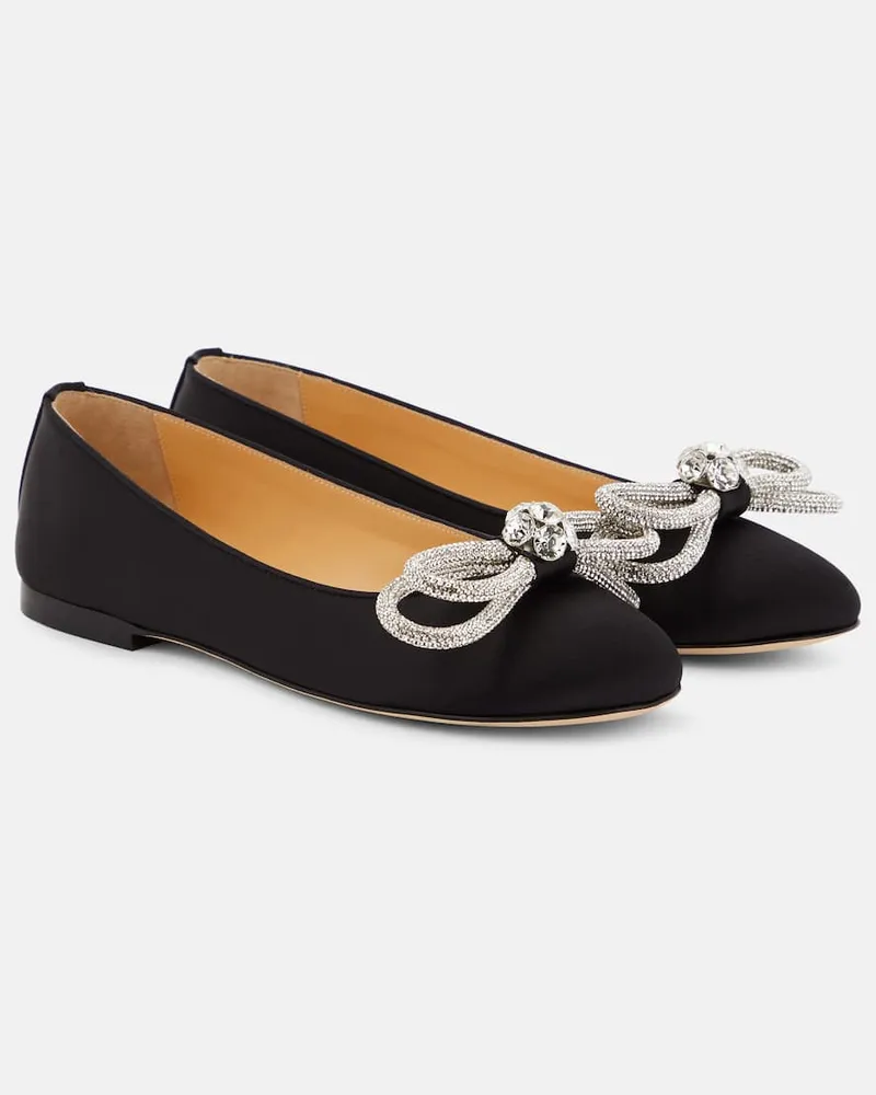 Mach & Mach Verzierte Ballerinas Double Bow aus Satin Schwarz